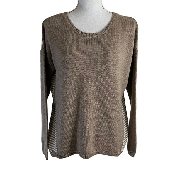 Aqua Wool Blend Sweater Size Large Light Brown Striped Backside Pullover Knit - Picture 1 of 6